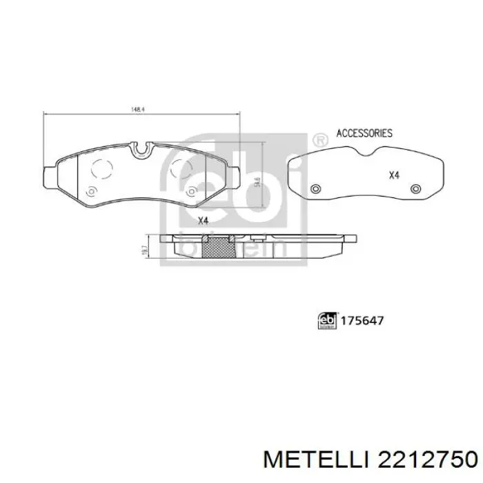 Колодки гальмові задні, дискові 2212750 Metelli