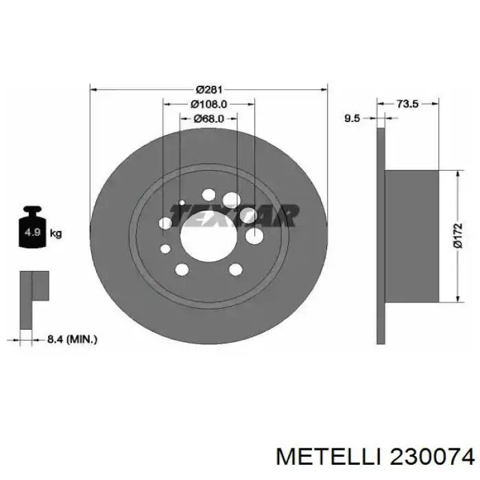 Купити 230074 Metelli Диск заднього гальма