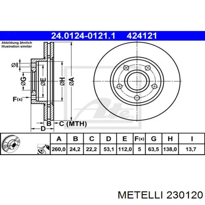 Гальмівні диски передні 230120 Metelli