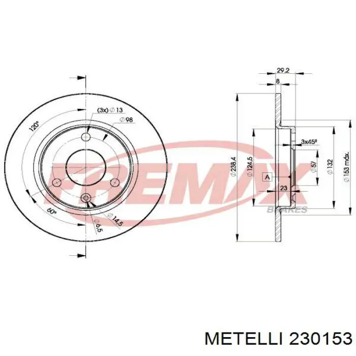 Диск гальмівний передній Metelli 230153