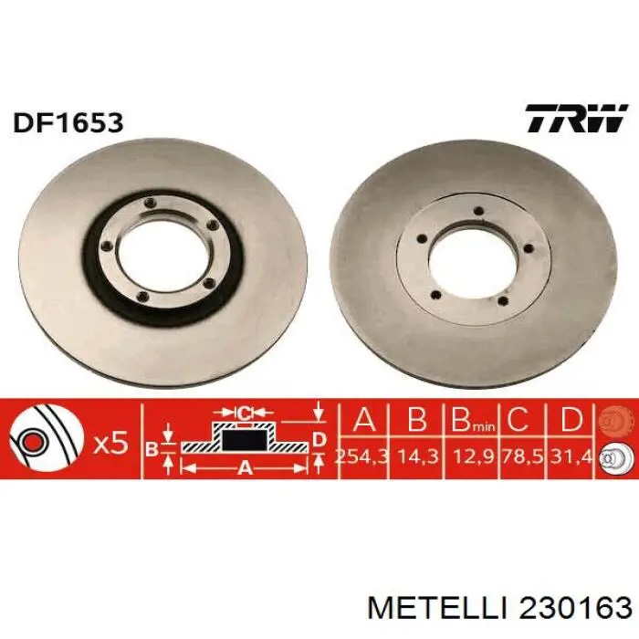 Диск переднього гальма Metelli 230163 ціна, від 27.83 USD