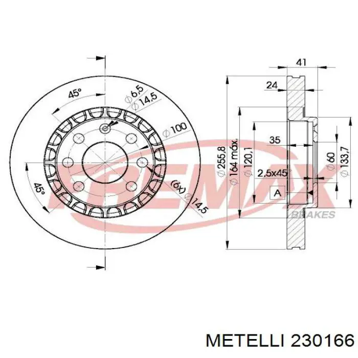 Диск гальмівний передній Metelli 230166