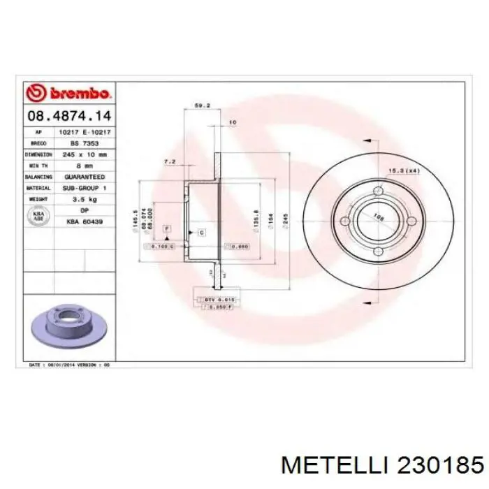 Задні дискові гальма Metelli 230185 ціна, від 20.83 USD