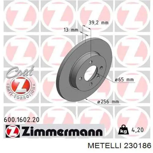 Диск переднього гальма Metelli 230186 ціна, від 24.88 USD