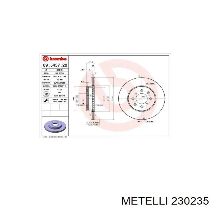 Диск переднього гальма Metelli 230235 ціна, від 31.11 USD