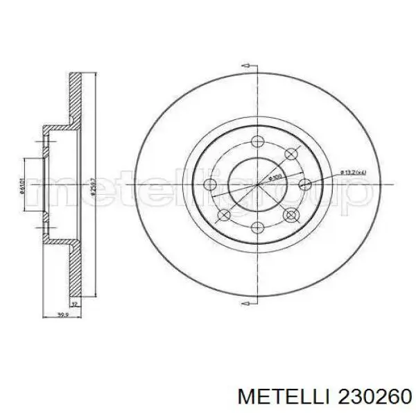 Диск переднього гальма Metelli 230260 ціна, від 24.87 USD