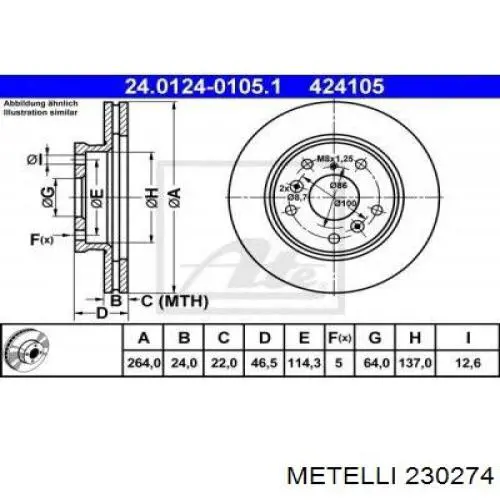 230274 Metelli Гальмо дискове переднє