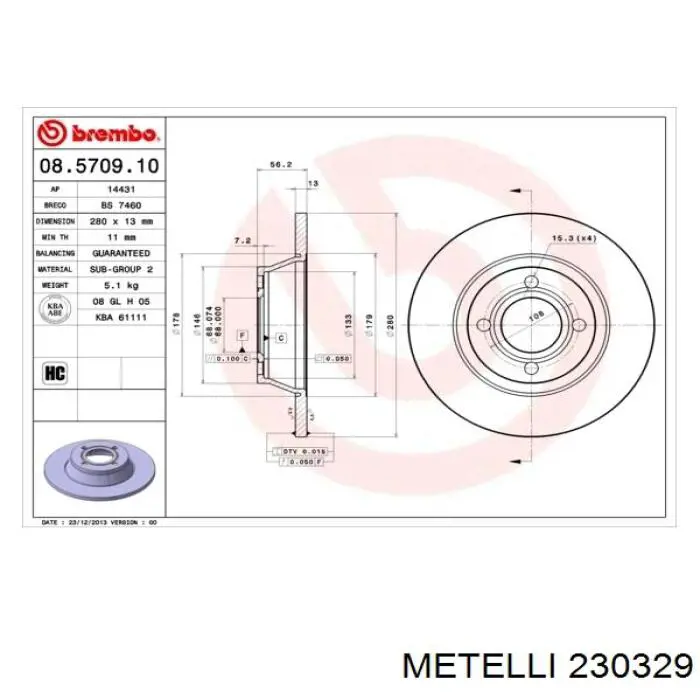 Гальмівні диски передні 230329 Metelli