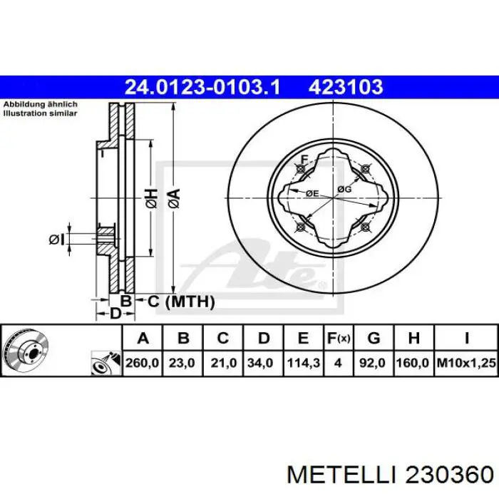 Диск переднього гальма Metelli 230360 ціна, від 30.78 USD