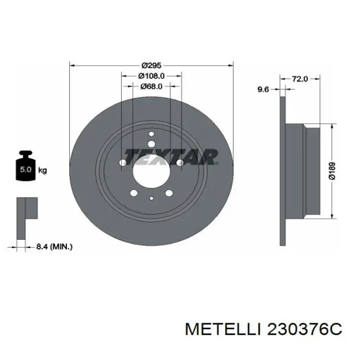 Диск гальмівний задній 230376C Metelli