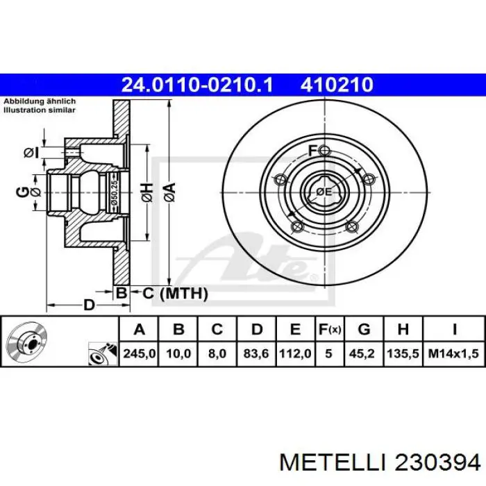 Гальмівні диски 230394 Metelli