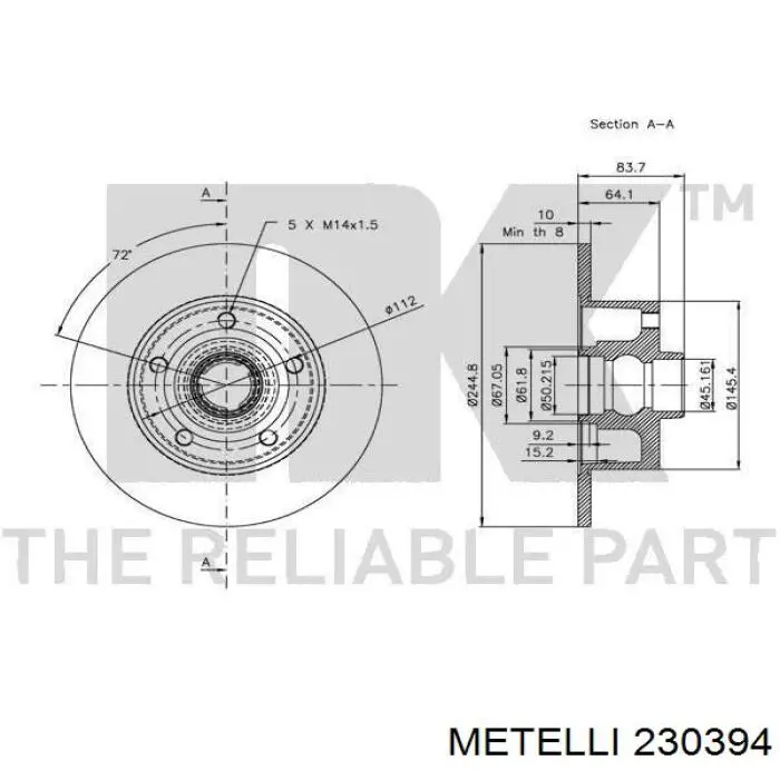 Купити 230394 Metelli Диск заднього гальма