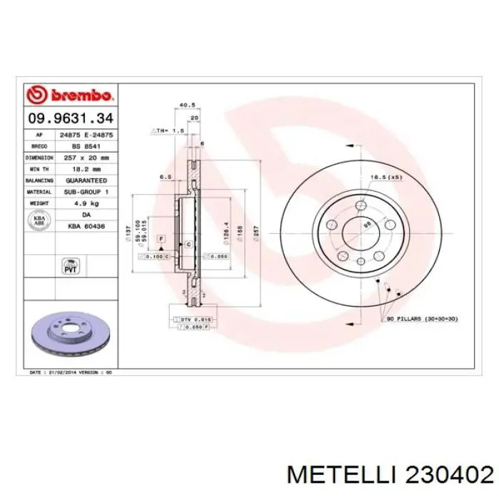 Диск переднього гальма Metelli 230402 ціна, від 25.60 USD