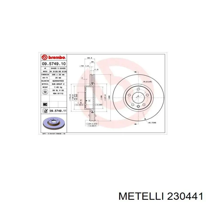 Диск гальмівний передній Metelli 230441