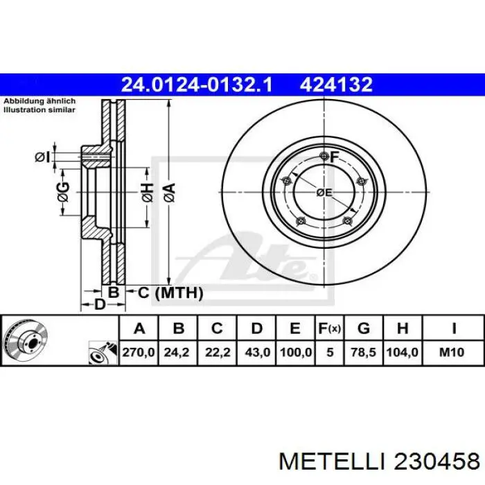 Гальмівні диски передні 230458 Metelli