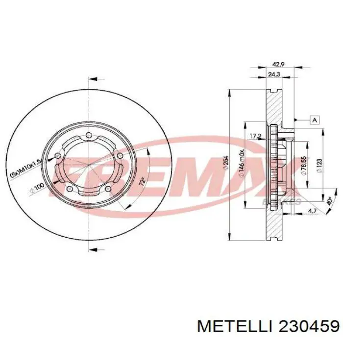 Диск гальмівний передній 230459 Metelli