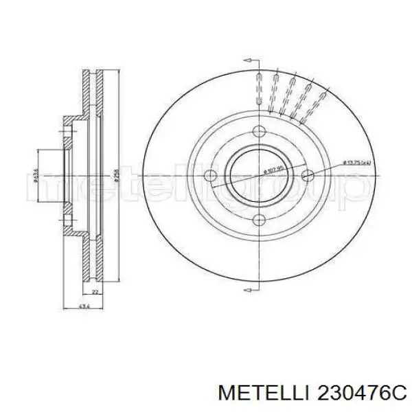 Диск гальмівний передній 230476C Metelli