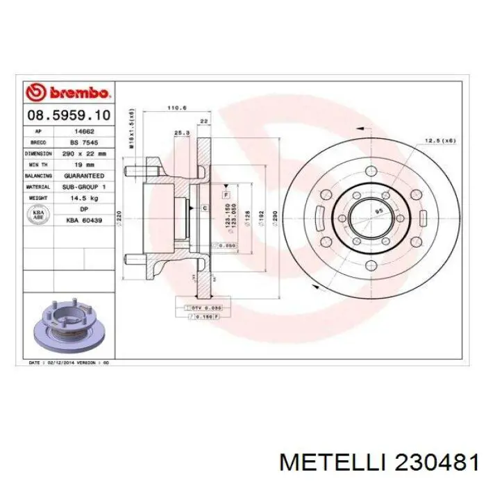 Диск переднього гальма Metelli 230481 ціна, від 80.25 USD
