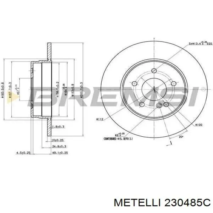 Купити 230485C Metelli Диск заднього гальма