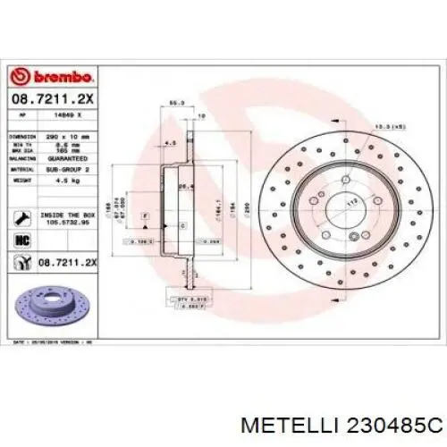 Гальмівні диски 230485C Metelli