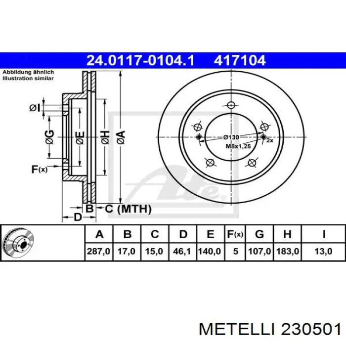 Диск переднього гальма Metelli 230501 ціна, від 26.75 USD