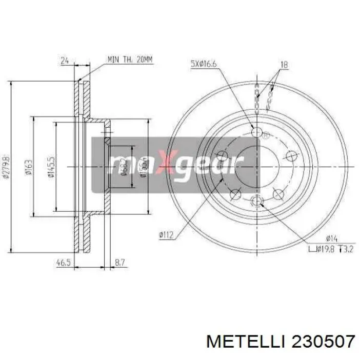 Гальмівні диски передні 230507 Metelli