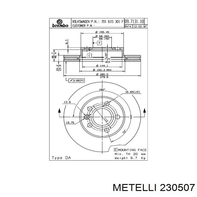Диск переднього гальма Metelli 230507 ціна, від 34.79 USD