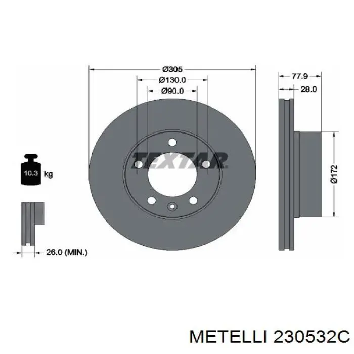 Диск переднього гальма Metelli 230532C ціна, від 50.29 USD