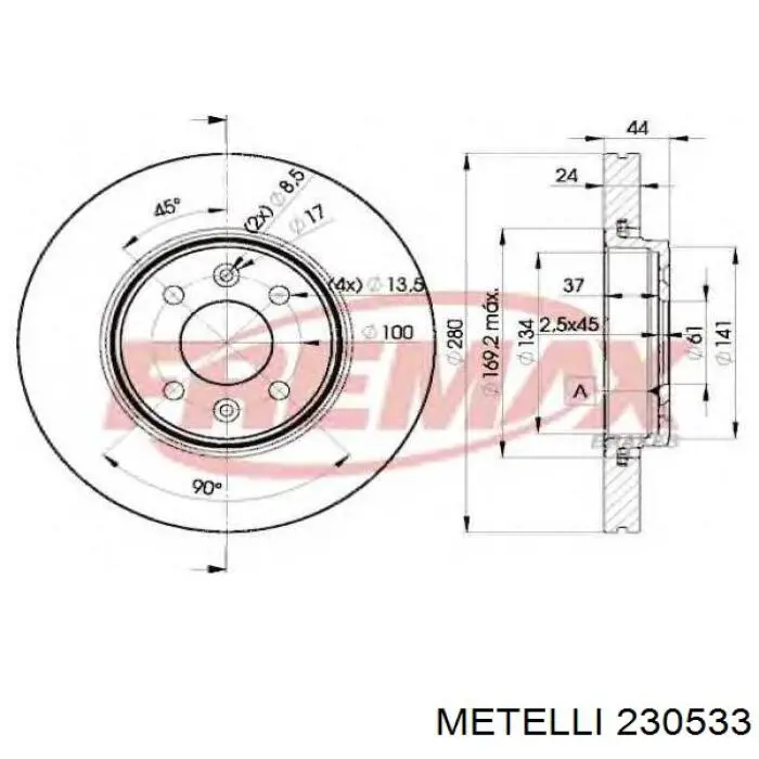Диск гальмівний передній Metelli 230533