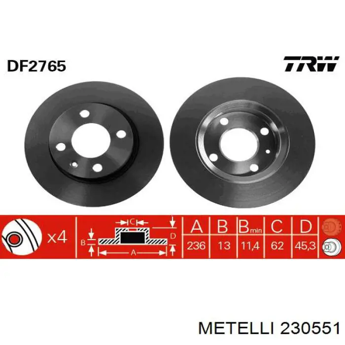 230551 Metelli Гальмо дискове переднє