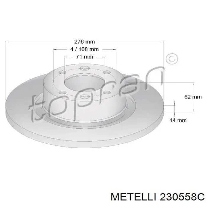 Купити 230558C Metelli Диск заднього гальма