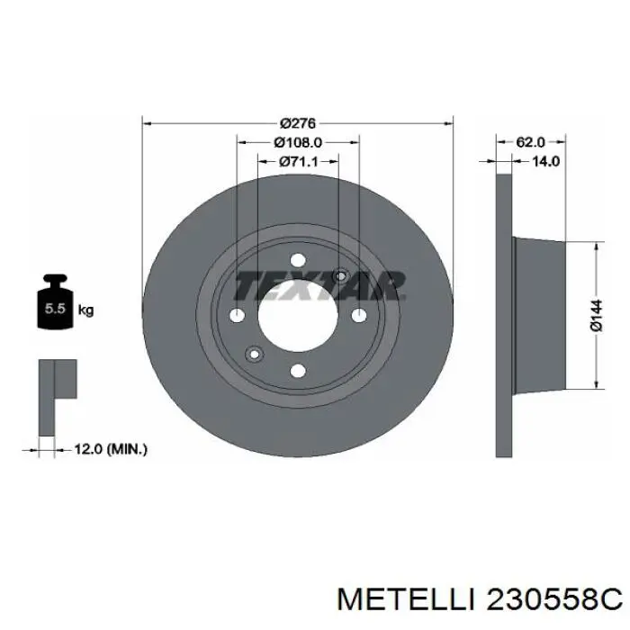 230558C Metelli диск гальмівний задній