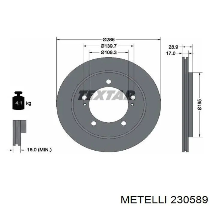 Диск гальмівний передній 230589 Metelli