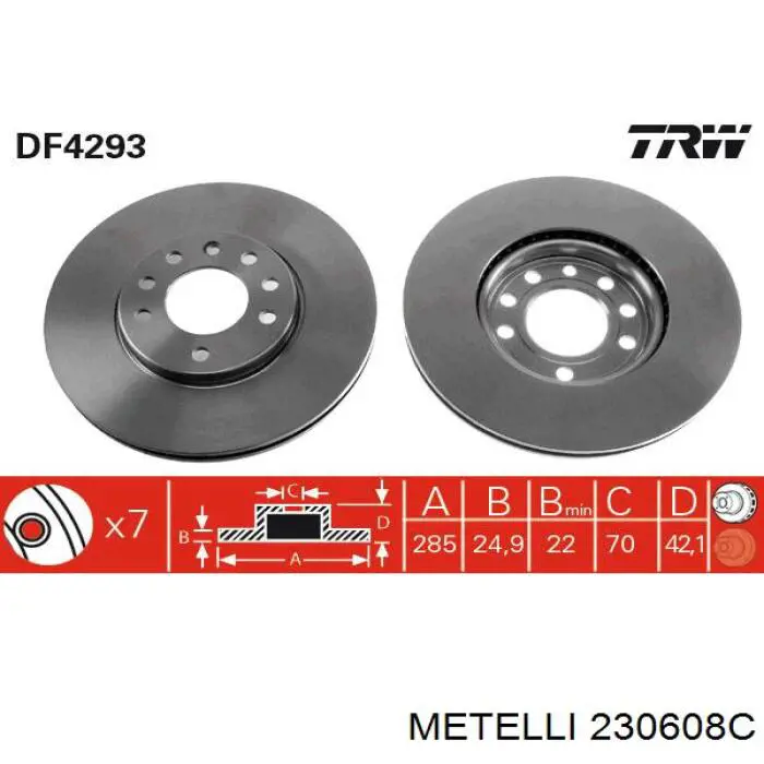 Диск переднього гальма Metelli 230608C ціна, від 38.92 USD