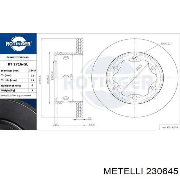 Гальмівні диски 230645 Metelli