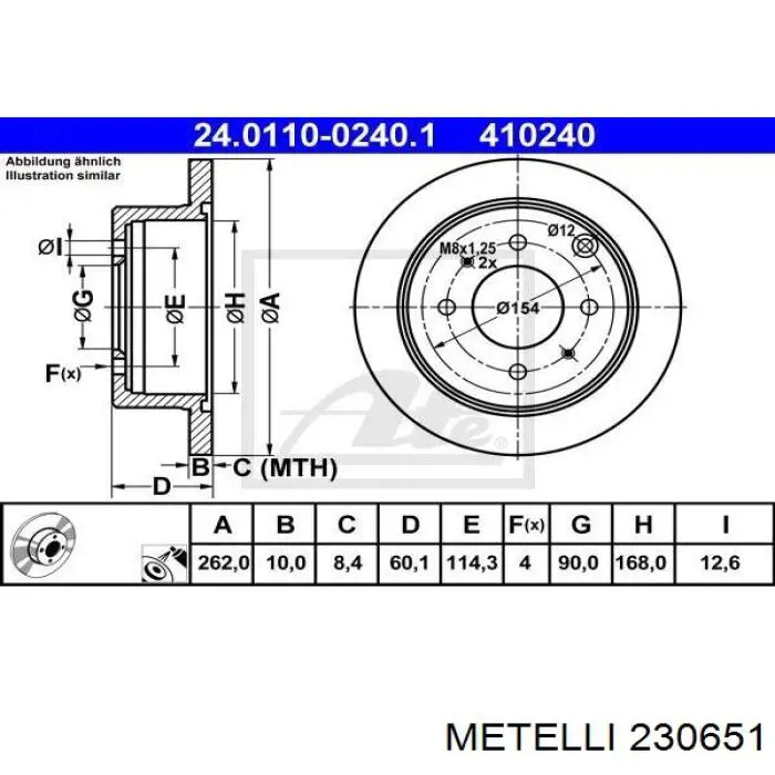 230651 Metelli диск гальмівний задній