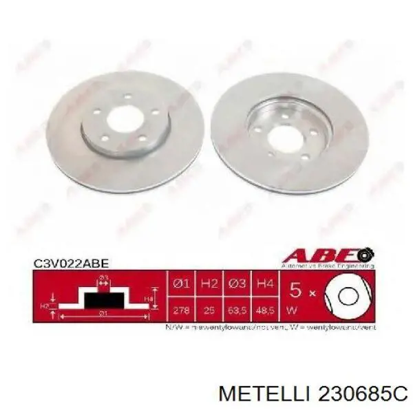 Диск переднього гальма Metelli 230685C ціна, від 40.36 USD