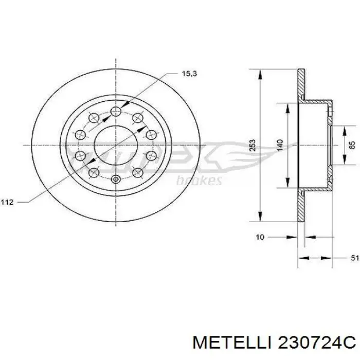 Диск гальмівний задній Metelli 230724C