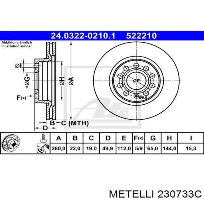 Диск переднього гальма Metelli 230733C ціна, від 32.90 USD