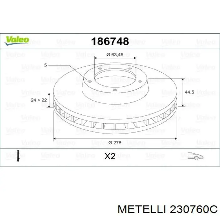 Диск гальмівний передній Metelli 230760C