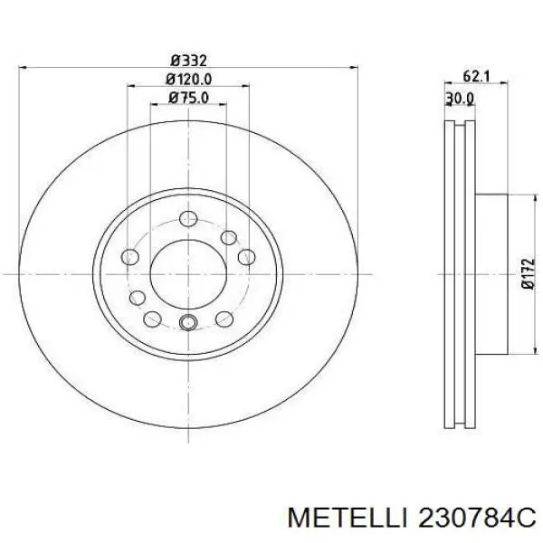 Диск переднього гальма Metelli 230784C ціна, від 70.52 USD