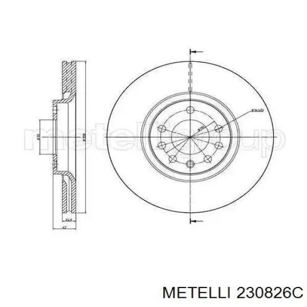 Диск гальмівний передній 230826C Metelli