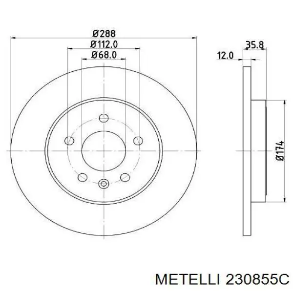 Купити 230855C Metelli Диск заднього гальма