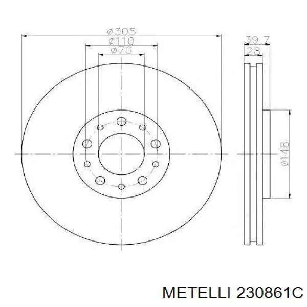 Гальмівні диски передні 230861C Metelli