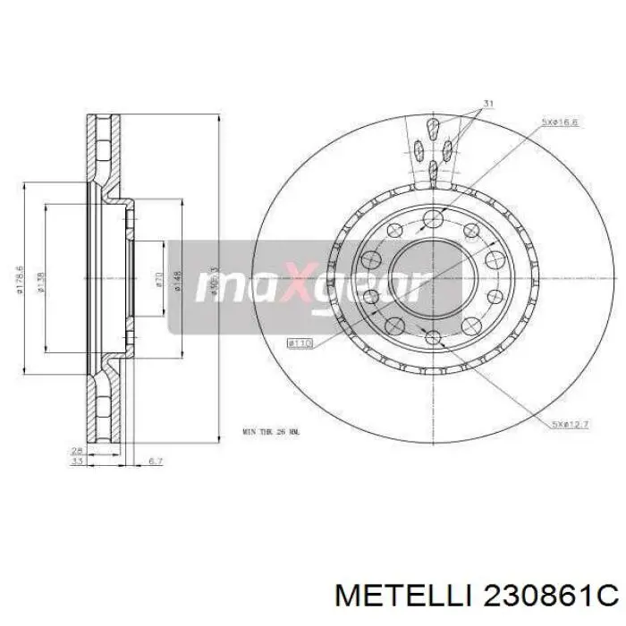 Диск переднього гальма Metelli 230861C ціна, від 49.18 USD