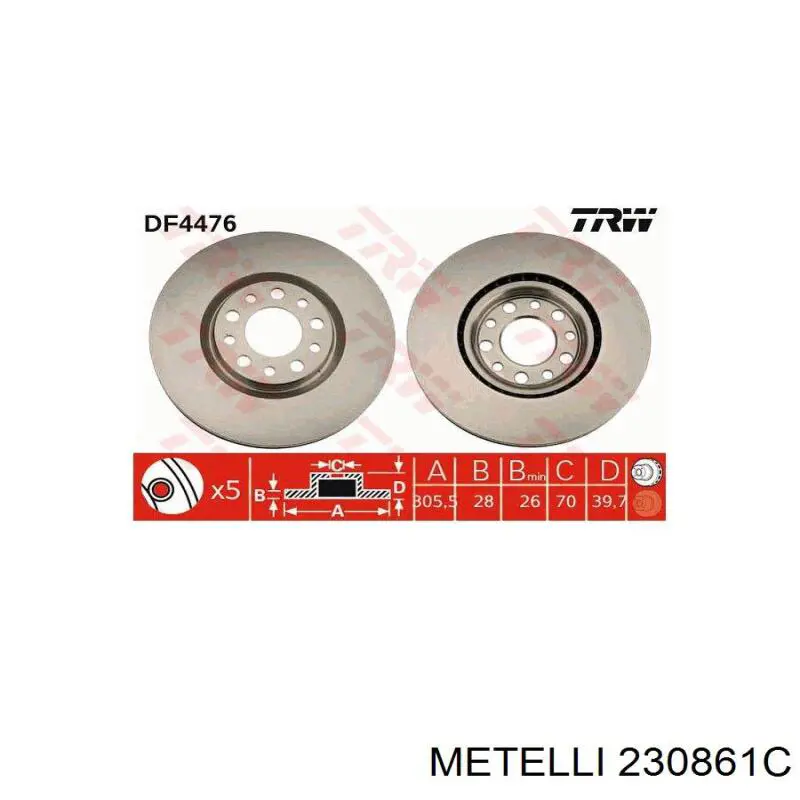 Гальмівні диски передні 230861C Metelli