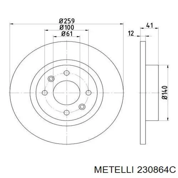 Диск переднього гальма Metelli 230864C ціна, від 23.83 USD