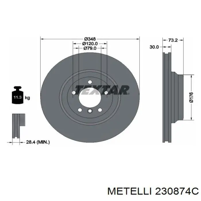 Диск гальмівний передній 230874C Metelli