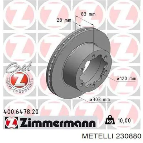 Задні дискові гальма Metelli 230880 ціна, від 51.25 USD