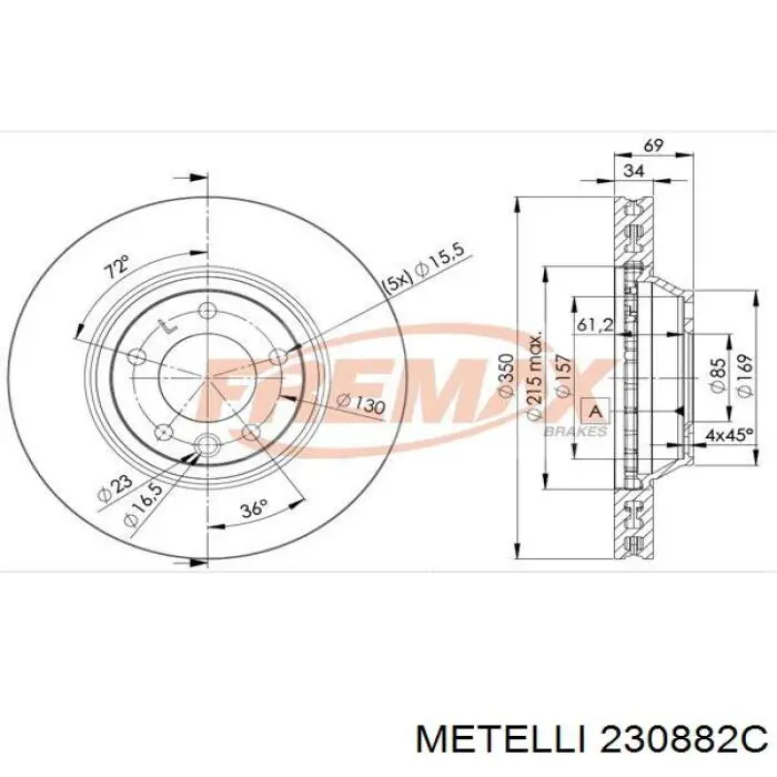 Диск гальмівний передній Metelli 230882C